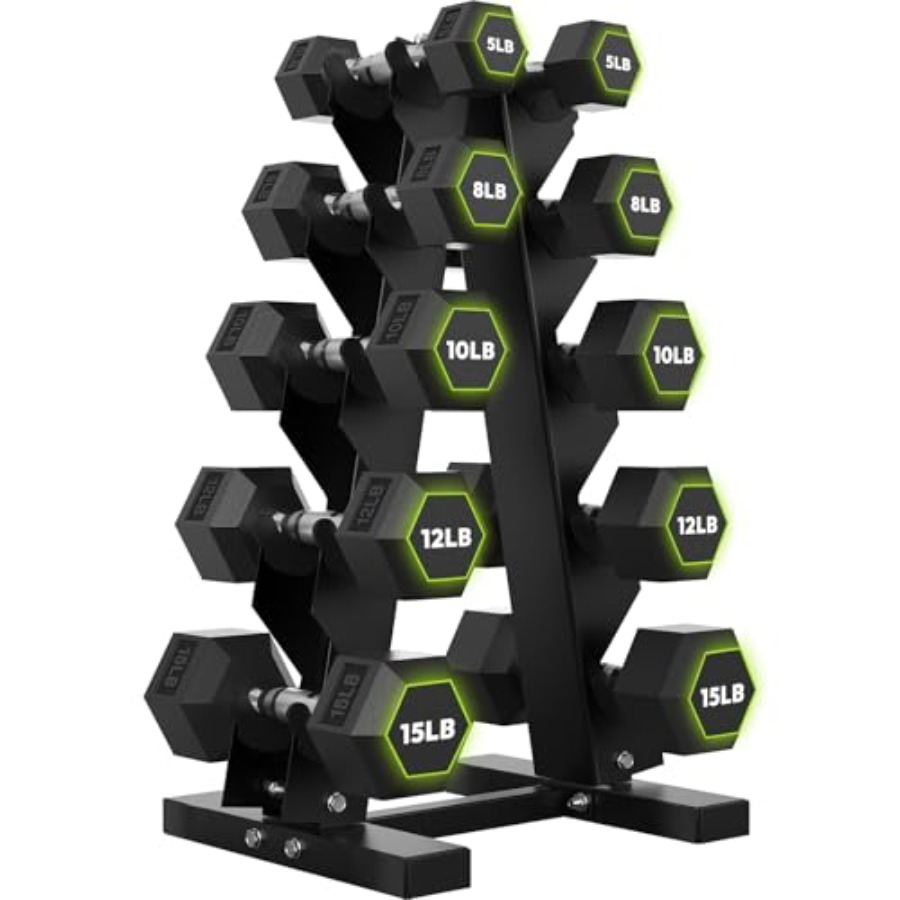 Hex Dumbbell Set - Rubber Coated Hex Dumbbell Set with