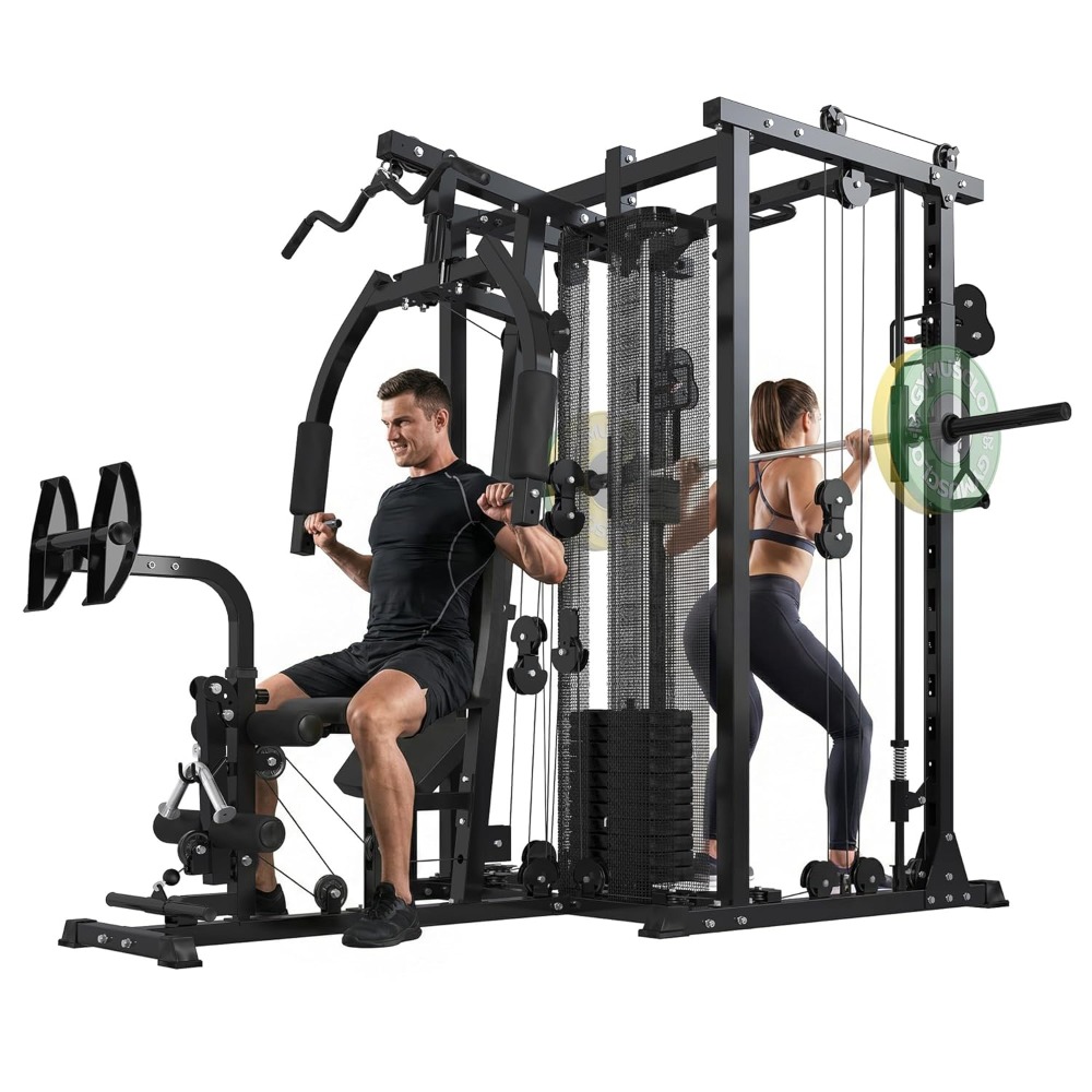 Home Gym Cable Machine With Weight Stack - Multi-Functional Home Gym Smith Machine 150lbs