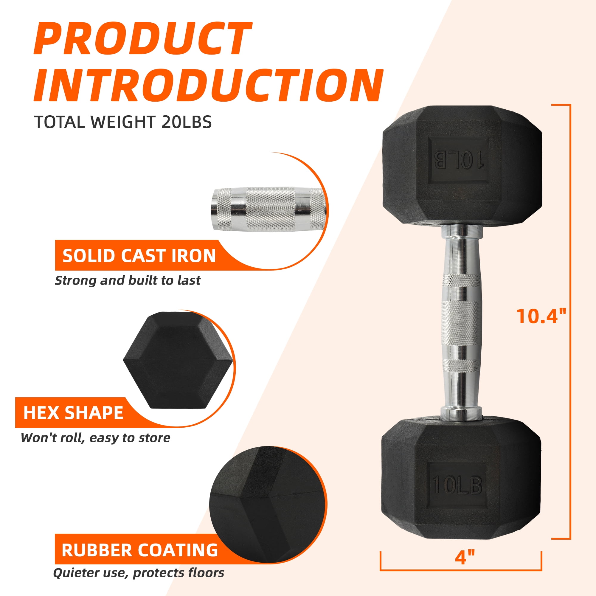 Rubber Coated Hex Dumbbell 10  - đánh giá và giá Home Gym Hyrox