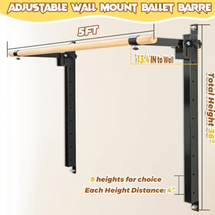 Wall Mounted Ballet Barre 4ft  - đánh giá và giá Home Gym Foldable